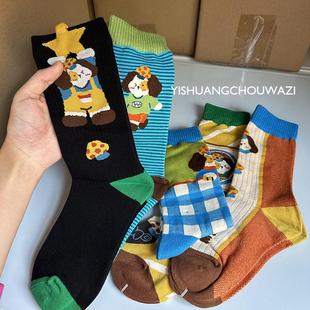 袜子女中筒时尚百搭插画可爱个性卡通狗减龄学院风外穿搭配德训鞋