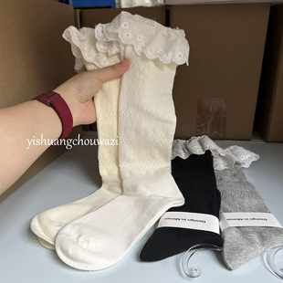 秋冬新品 粗线针织蕾丝花边小腿袜堆堆袜韩系甜美无骨缝头高筒ins