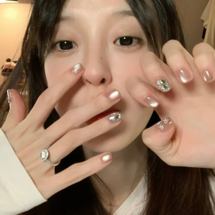 手工定制成品穿戴甲短甲猫眼碎钻显白光疗假指甲贴片孕妇新娘