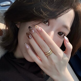 手工定制成品假指甲贴片简约棕色显白可拆卸美甲穿戴甲孕妇新娘美