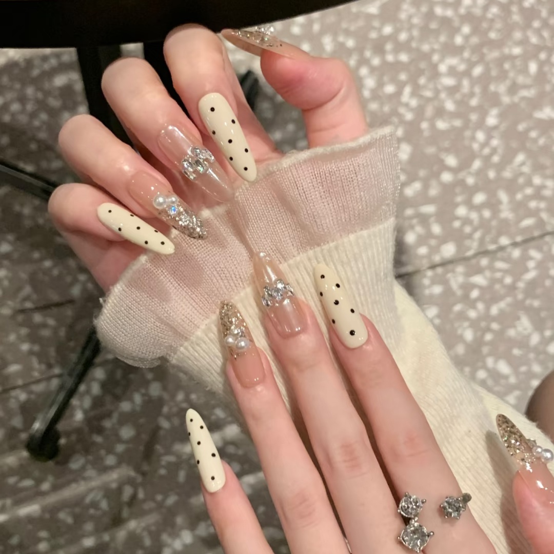 手工定制成品假指甲贴片显白可拆卸秋冬老法式珍珠白美甲穿戴甲