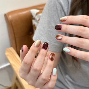 纯手工定制穿戴甲秋冬美拉德棕色孕妇美甲贴片显白假指甲可拆卸