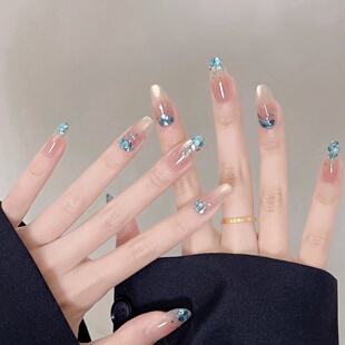 手工定制成品假指甲光疗穿戴甲猫眼千金钻裸色美甲孕妇新娘显白
