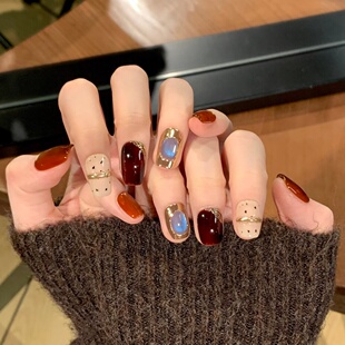 手工定制穿戴甲秋冬美拉德复古鎏金猫眼美甲贴片显白假指甲可拆卸