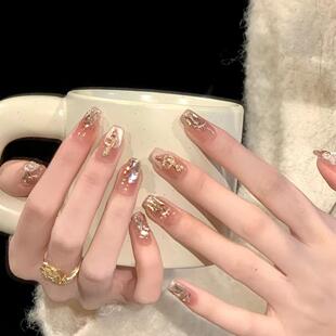 手工定制成品假指甲光疗穿戴甲2025小金蛇年好运美甲孕妇新娘显白