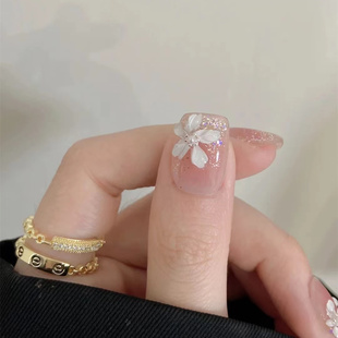 403手工定制穿戴甲可拆卸美甲简约手绘花显白成品孕妇新娘假指甲