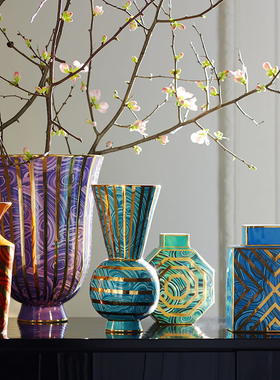 蝶陶家居美式花瓶西班牙进口设计师彩绘轻奢ins风摆件艺术品