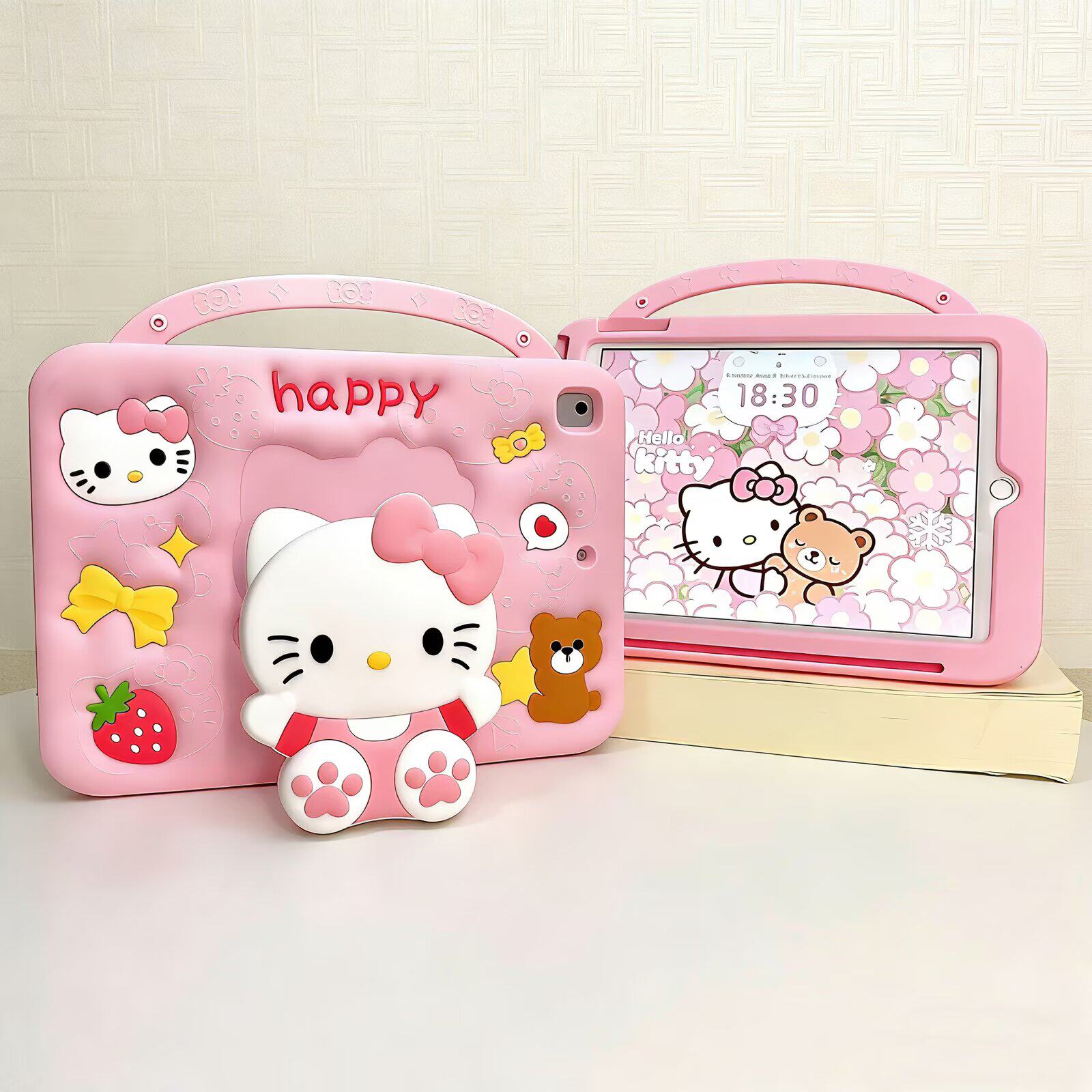 hellokitty可爱ipad10代减震防摔Air6/7保护套9.7手提硅胶mini6支架可伸缩平板11pro儿童iPadA16带笔槽保护壳