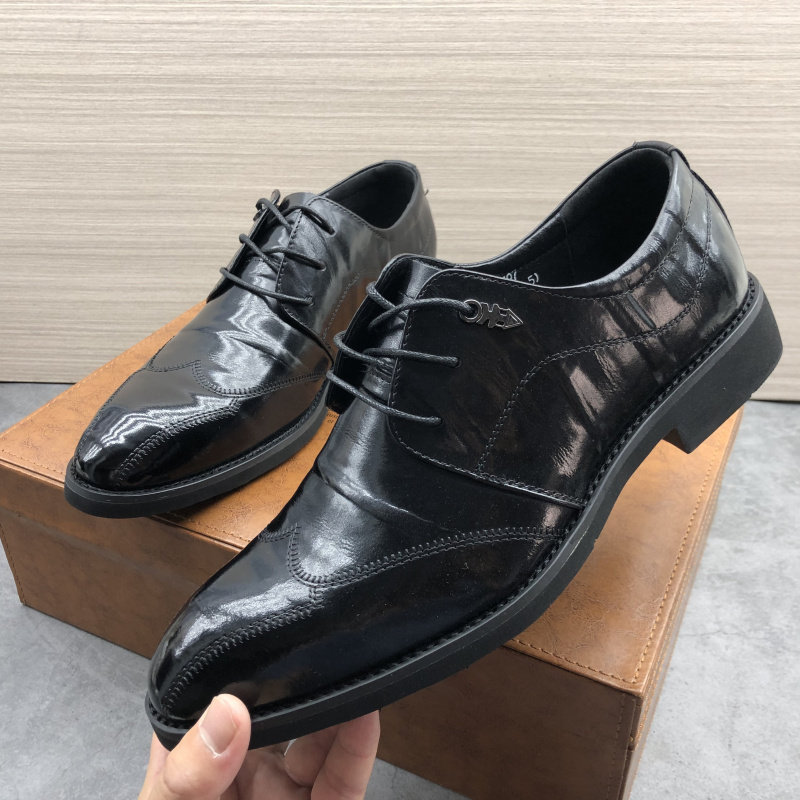 AUTUMN NEW FACTORY DIRECT S HEAVY INDUSTRY EMBOSSED COWHIDE MENS SHOES ROUND TOE FLAT HEEL LACE-UP DRESS LEATHER SHOES TRENDY SHOES