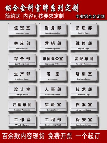 铝合金部门科室门牌可定制科室牌