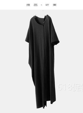 封神的黑裙子！夏季新款汉麻洋装纯棉黑色T恤裙宽松百搭不规则