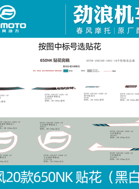 春风650-7C摩托车20款650NK摩托车水箱护板贴花车身贴纸黑白色车