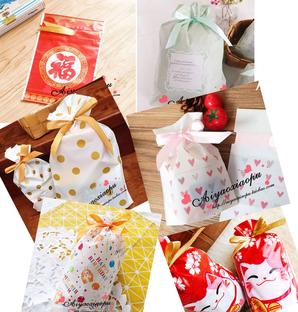 爱瑶包装｜束口袋 新年福招财猫爱心礼品包装袋 丝带抽绳糖果袋