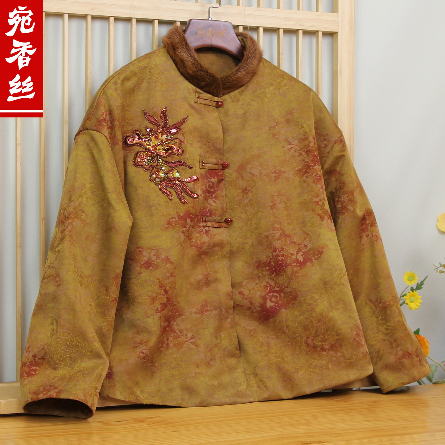 真丝香云纱重工棉服上衣女中老年妈妈装洋气高端中式棉衣2026冬款