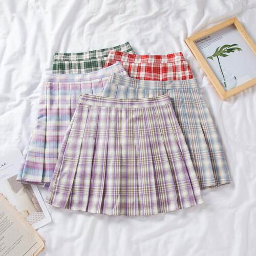 tb格子大码百搭风a字短裙jk制服