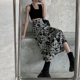 大码 扎染半身裙夏女胖m高腰中长a字裙复古设计感小众包裙水墨印花