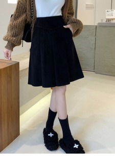 复古咖色灯芯绒半身裙女秋冬美拉德高腰a字裙显瘦中长款 大码 伞裙