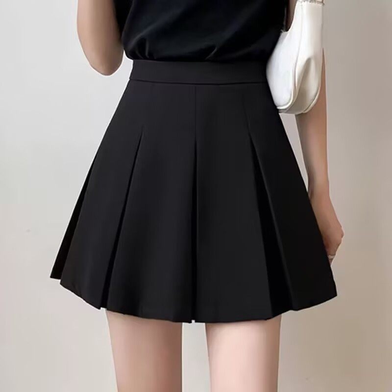 大码黑色百褶裙春夏a字短裙女胖mm显瘦遮肚学院风半身裙高腰裙子