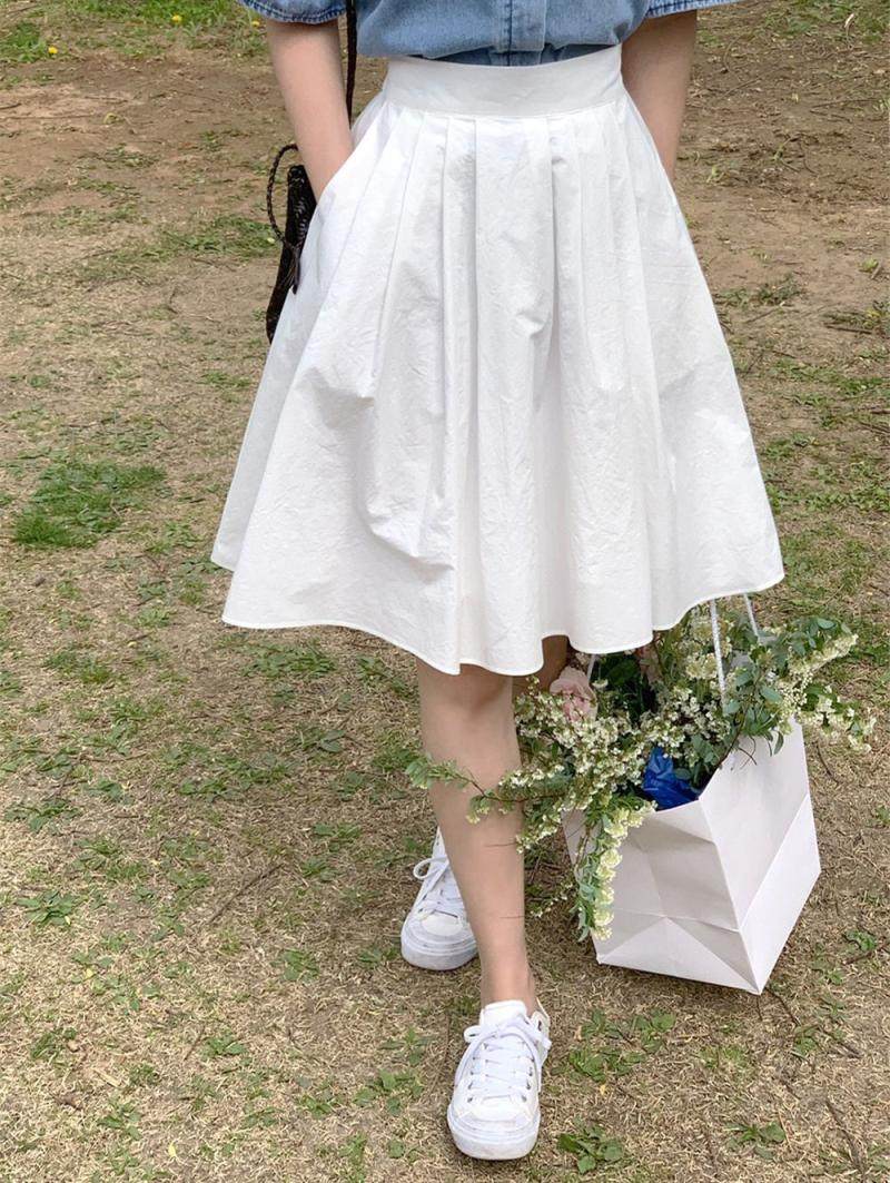 大码梨形身材白色半身裙女夏季高腰中长裙胖mm适合胯大腿粗a字裙