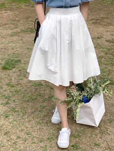 大码梨形身材白色半身裙女夏季高腰中长裙胖mm适合胯大腿粗a字裙