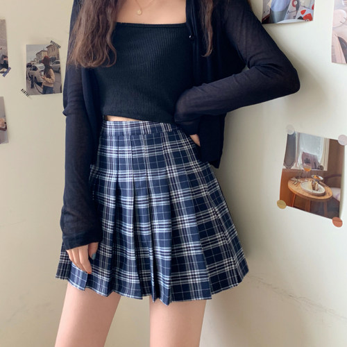 jk格子大码a字学院风胖mm半身裙