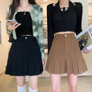 辣妹百褶半身裙女2021夏新款 胖mm高腰显瘦小个子复古A字短裙 大码