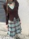 半身裙 高腰学院风A字半裙格子中长款 法式 复古绿格纹百褶裙春夏季