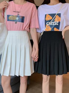 高个子加长版白色百褶裙女夏高腰显瘦a字裙大码胖mm学院风半身裙