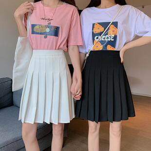 高个子加长版白色百褶裙女夏高腰显瘦a字裙大码胖mm学院风半身裙