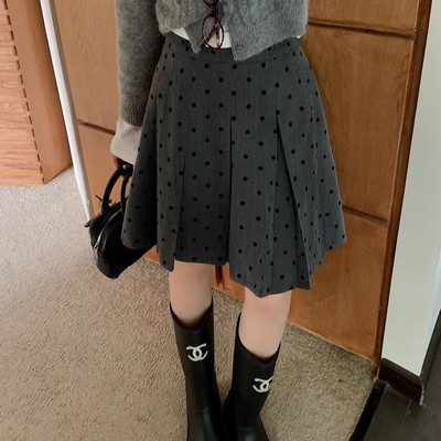 前后两穿灰色波点半身裙百褶中裙