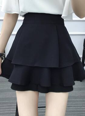 秋冬胖mm大码蛋糕女防走光裤衩裙大码黑色a字裤裙