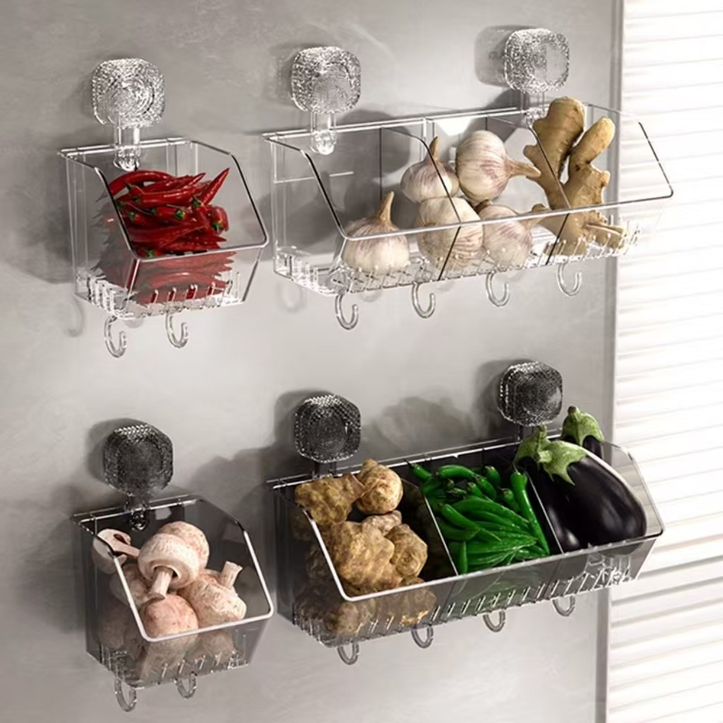 厨房吸盘收纳篮带挂钩免打孔壁挂