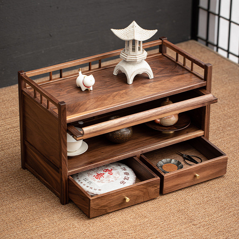 北美黑胡桃实木储藏柜茶壶收纳柜茶饼柜桌面置物柜文玩收纳柜