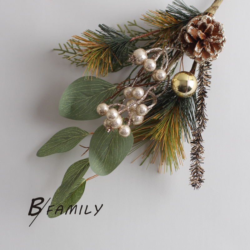 圣诞装饰仿真花松果松针亮片混合插枝整体花艺插花节日布置假花