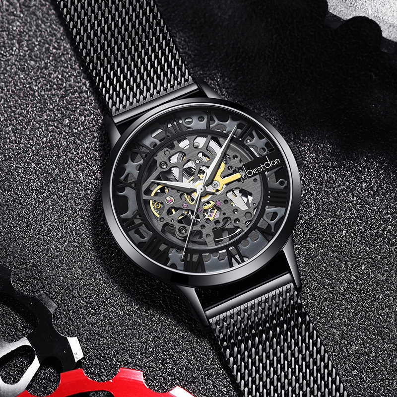 邦顿男士手表全镂空超薄机械表全自动中性新概念钢带腕表男表名牌