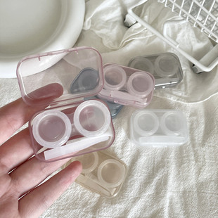 ins隐形眼镜盒子简约透明色小巧伴侣盒便携美瞳护理收纳盒kj219
