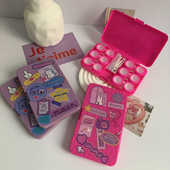 六付装 小众隐形眼镜盒子玫红甜酷紫伴侣护理盒美瞳盒带镜子as961