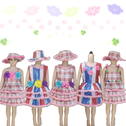 环保服装创意手工女童三层儿时装秀亲子走秀制作衣服废旧塑料材料