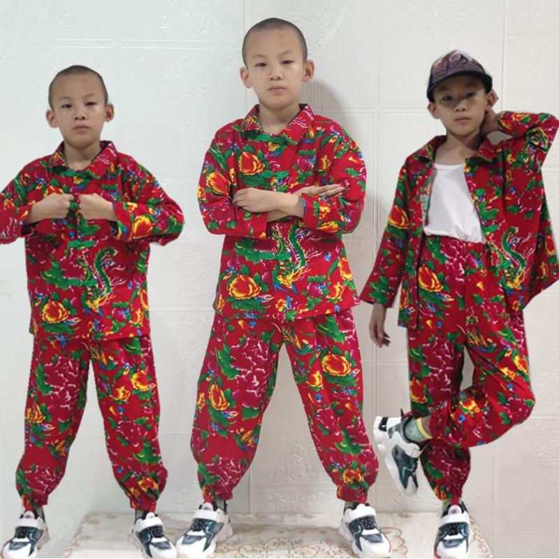 儿童装春秋套装2024新款男童洋气网红炸街东北大花衬衫衣服两件套
