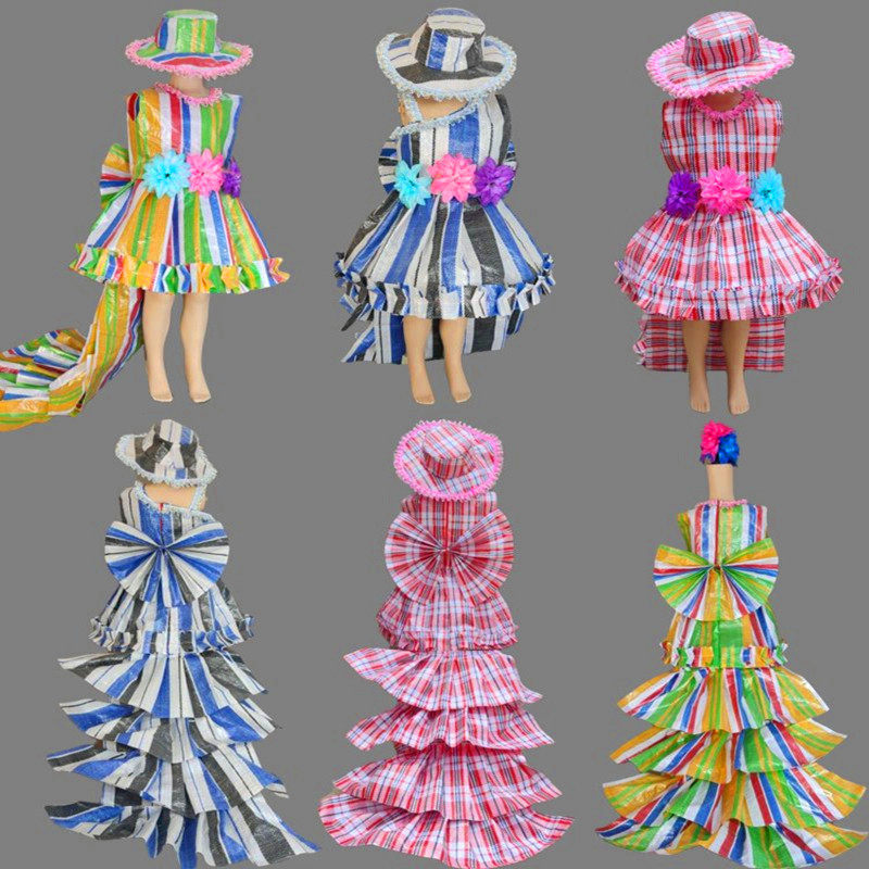 拖尾新环保服创意手工女童儿童秀环保时装秀演出服装走秀衣服材料