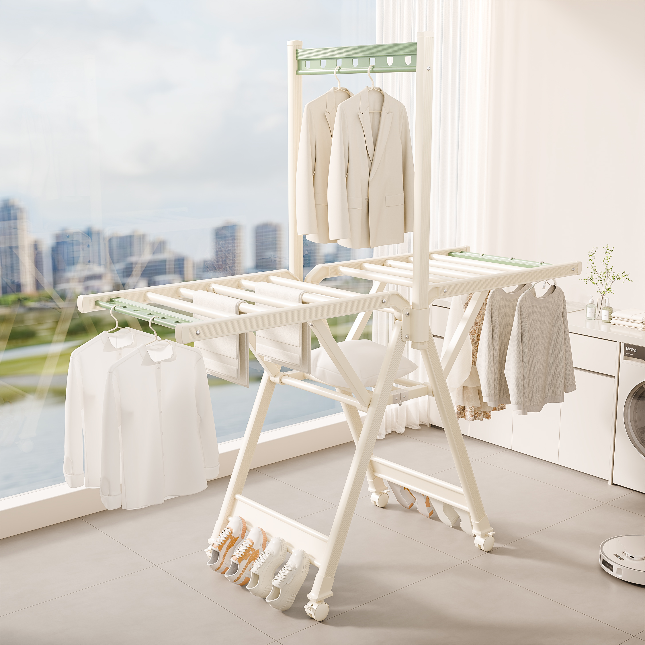 可折叠晾衣架落地室内阳台婴儿宝宝凉衣服多功能挂衣架晒被子神器