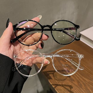 韩系超轻眼镜框配近视防蓝光女款 黑色圆形素颜学生显脸小复古男潮