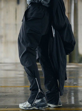 NOSUCISMIINTRMISSIONN复古银拉链高街宽松vibe开叉微喇叭裤 崔晋