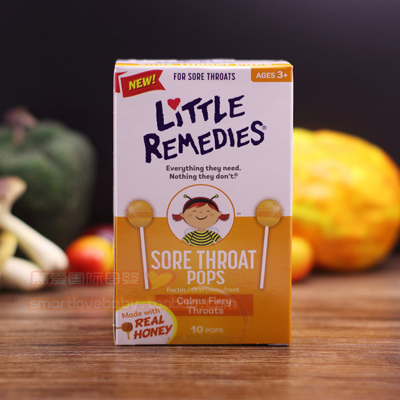 美国Little remedes天然顺势蜂蜜咳嗽棒棒糖缓解宝宝咽喉