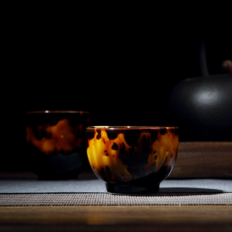 景德镇玳瑁釉茶盏陶瓷喝茶专用品茗杯单杯黑釉女士大号主人杯单杯