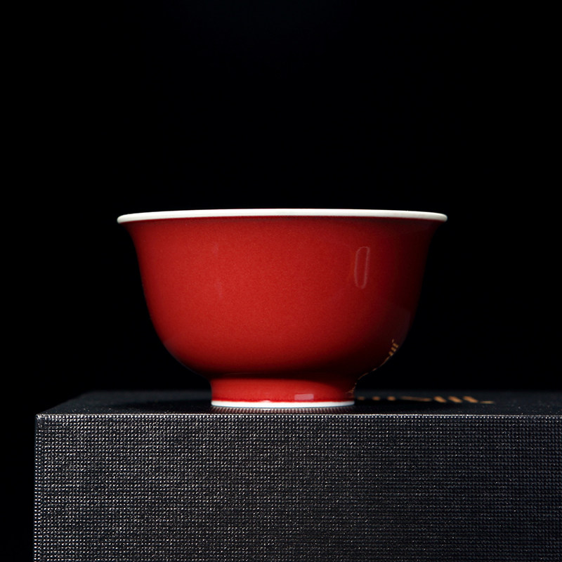 耕道堂霁红压手杯陶瓷茶盏主人杯单杯猪油冻品茗杯功夫茶个人茶杯