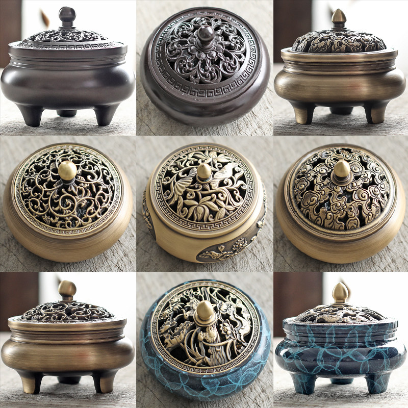 纯铜香炉家用室内熏香炉仿古车制三足沉香黄铜供佛檀香摆件盘香炉