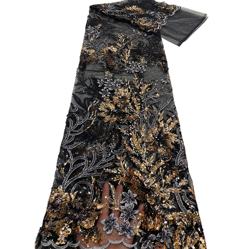 新款珠管亮片绣花布料网纱蕾丝时尚婚纱礼服舞台服连衣裙面料lace