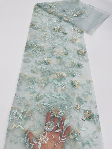 新款重工粉色珠管亮片面料刺绣花边蕾丝晚礼服婚纱旗袍lace 1码/y