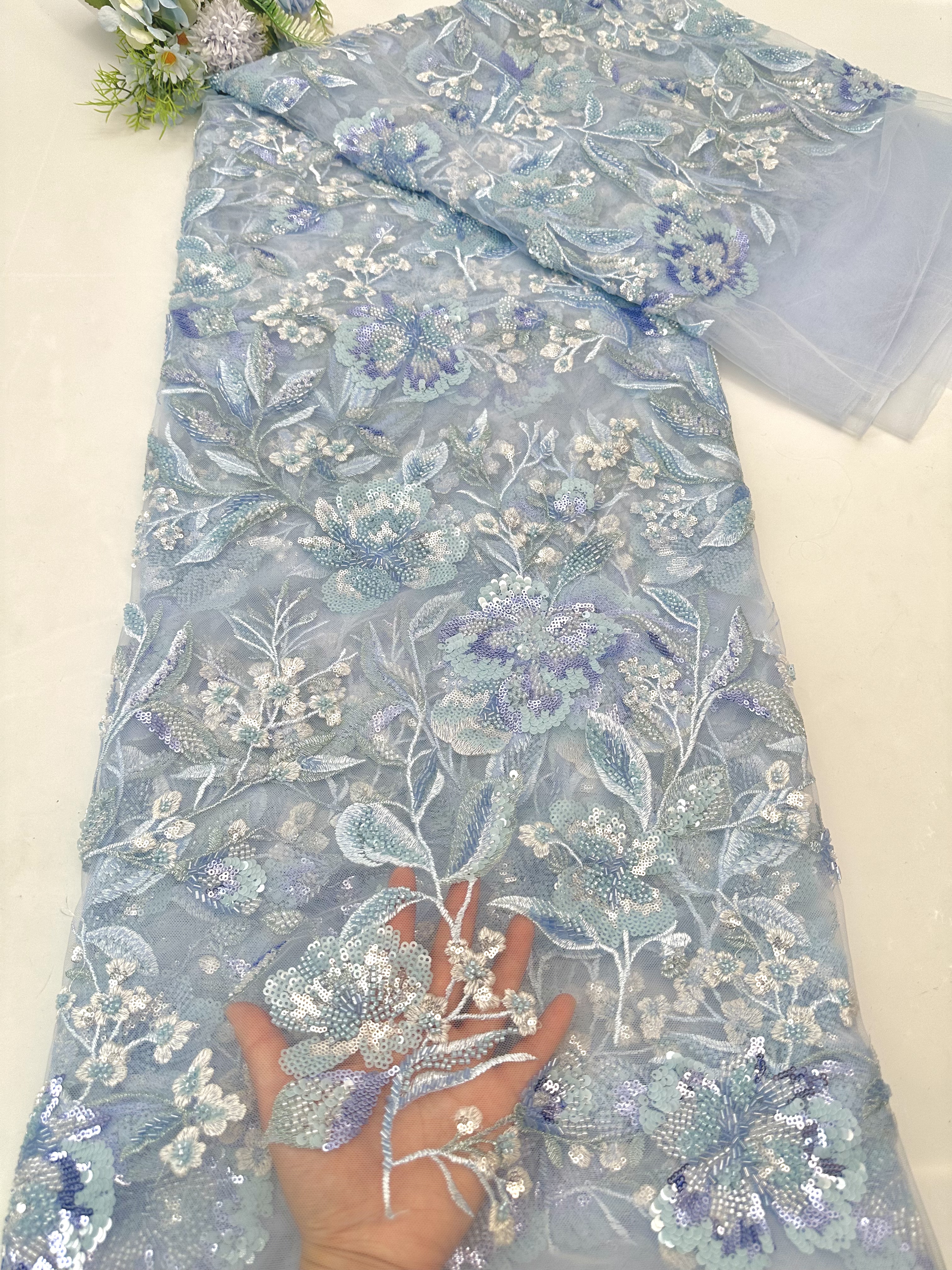 新款优质精品蕾丝珠管亮片刺绣布料礼服旗袍连衣裙手工DIY面料